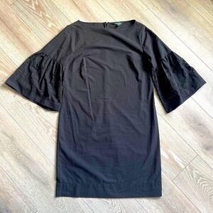 Lauren Ralph Lauren Dress Womens 8 3/4 Bell Sleeve Boho Shift Knee Length Black